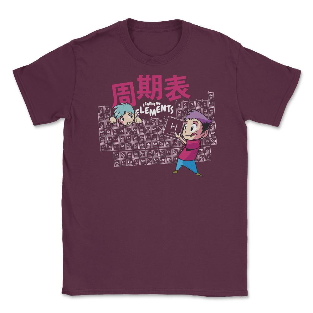 Funny Anime Periodic Table Learning Elements Meme graphic Unisex - Maroon