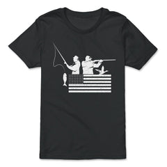 Fishing And Hunting USA Flag Patriotic Fisherman Hunter print - Premium Youth Tee - Black