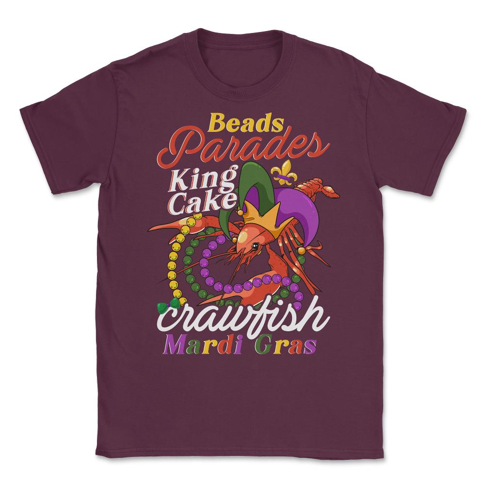 Crawfish With Jester Hat & Bead Necklaces Funny Mardi Gras design - Maroon