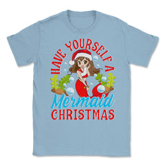 Christmas Mermaid Anime Girl Unisex T-Shirt - Light Blue