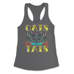 Cats and Tats Vintage Old Style Tattoo design print Women's Racerback - Dark Grey