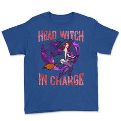 Head Witch in Charge Halloween Cute Funny Youth Tee - Royal Blue