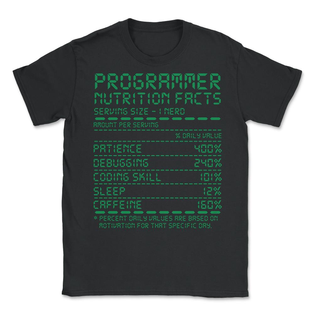 Funny Programmer Nutrition Facts Programing Nerds & Geeks print - Black