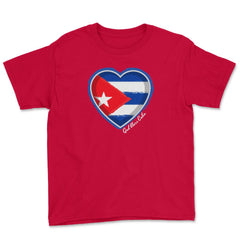 God Bless Cuba Cuban Flag Heart Mi Cuba Libre graphic Youth Tee - Red
