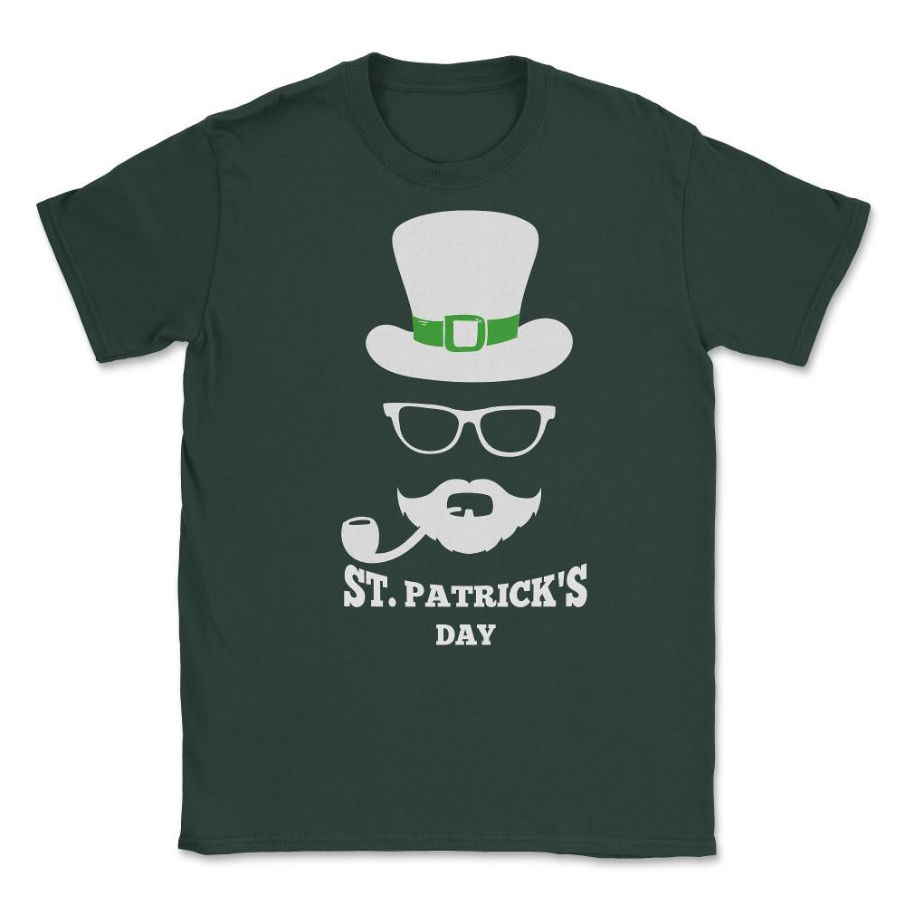 Leprechaun Hipster Saint Patricks Day Humor Unisex T-Shirt - Forest Green