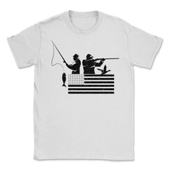 Fishing And Hunting USA Flag Patriotic Fisherman Hunter design Unisex - White