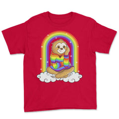 Gay Pride Rainbow Sloth Sitting on Clouds Pride Funny Gift design - Red