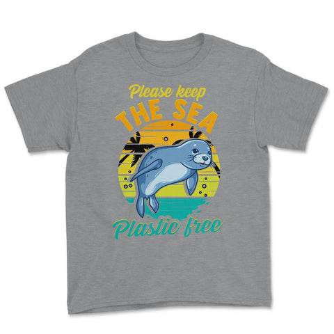 Keep the Sea Plastic Free Seal for Earth Day Gift print Youth Tee - Grey Heather
