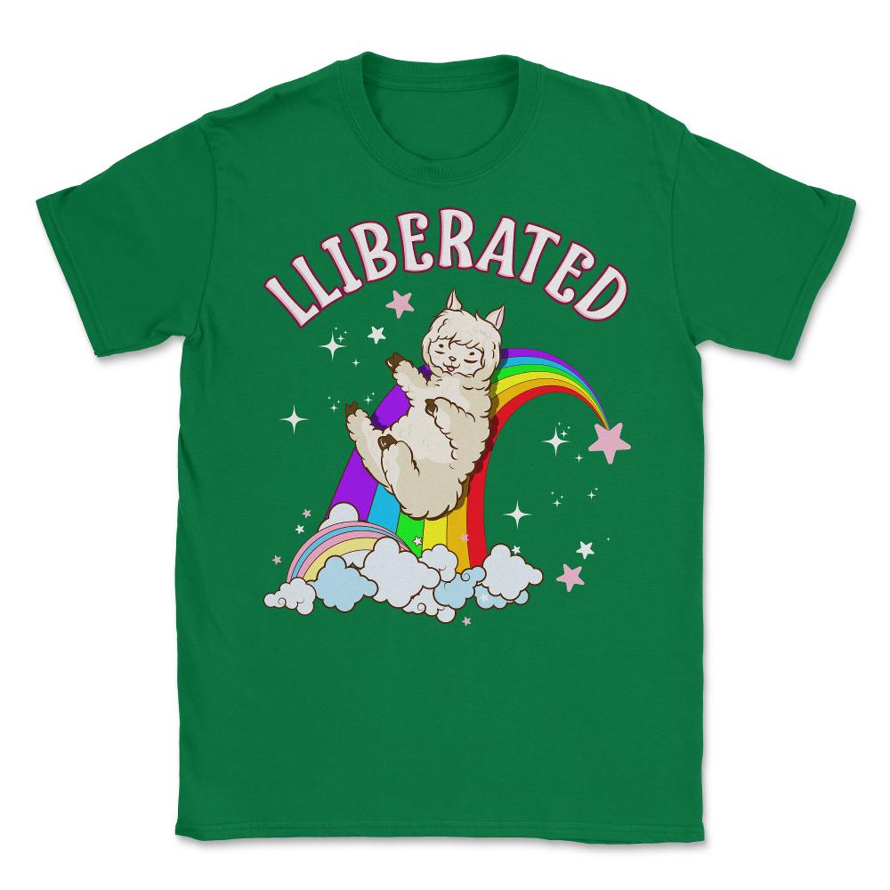 Rainbow Llama Gay Pride Funny Gift print Unisex T-Shirt - Green