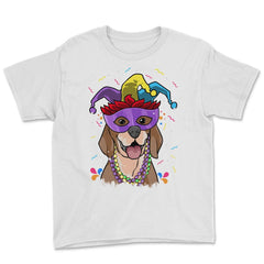 Mardi Gras Beagle with Jester hat & masquerade mask Funny product - White