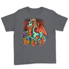 Knitting Dragon with Yarn Balls Fantasy Art graphic Youth Tee - Smoke Grey