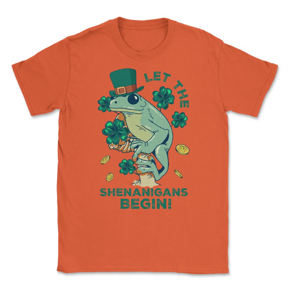 Let the Shenanigans Begin! Cottagecore Frog St Patrick Humor design - Orange