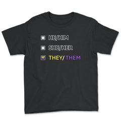They Them Pronouns Non-Binary Gender LGBTQ graphic Youth Tee - Black