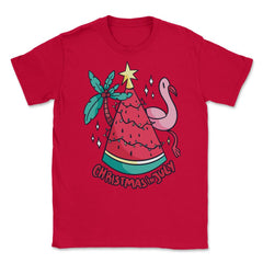 Christmas in July Funny Summer Xmas Tree Watermelon design Unisex - Red