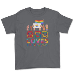 God Loves Everybody Gay Christian Rainbow Meme graphic Youth Tee - Smoke Grey