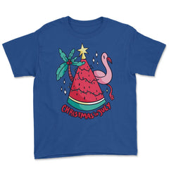 Christmas in July Funny Summer Xmas Tree Watermelon design Youth Tee - Royal Blue
