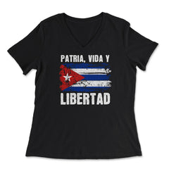 Patria, Vida y Libertad Cuban Flag Distressed Grunge product - Women's V-Neck Tee - Black