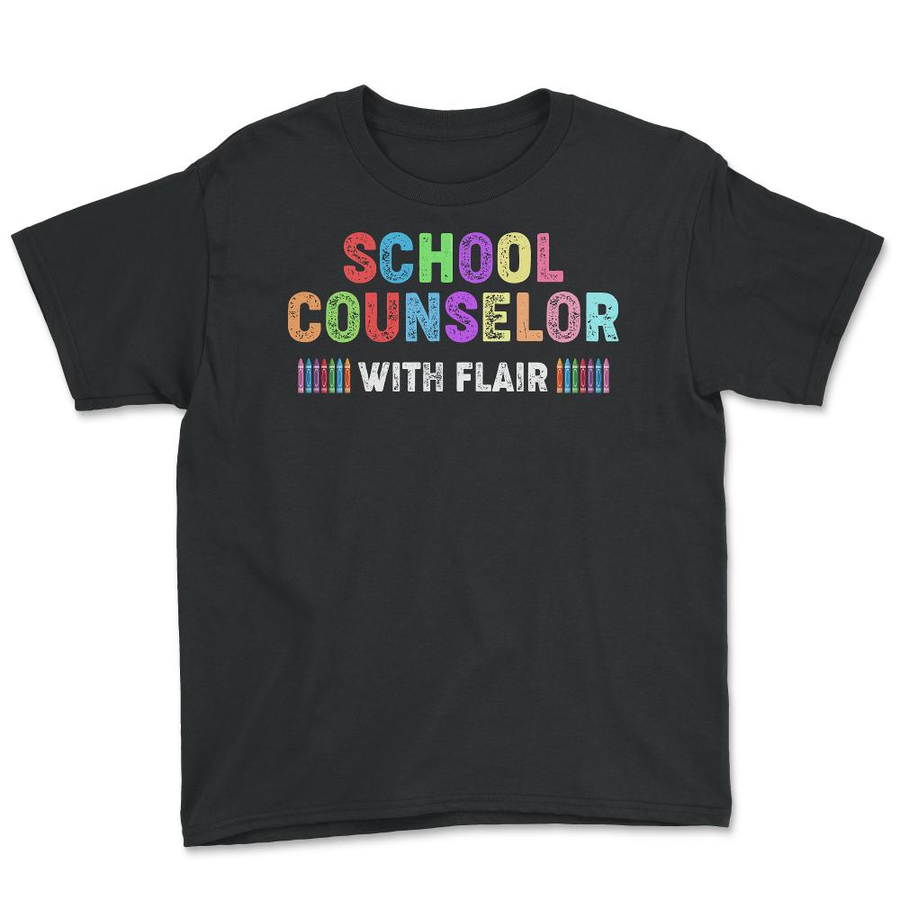 Funny School Counselor With Flair Crayons Guidance Counselor graphic - Youth Tee - Black