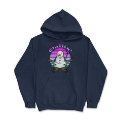 Chillin’ Snowman Meditating Funny Xmas Novelty Gift design Hoodie - Navy