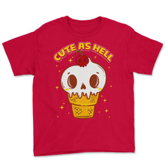 Cute as Hell Funny Skull Ice Cream Halloween Youth Tee - Red