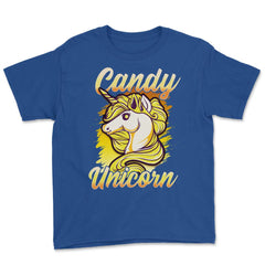 Candy Corn Unicorn Halloween Funny Candy Unicorn Youth Tee - Royal Blue