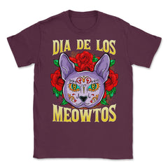 Dia de los Meowtos Funny Halloween Cat Unisex T-Shirt - Maroon