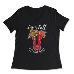 I'm a Fall Kinda Girl Design Red Rubber Boots product - Women's V-Neck Tee - Black