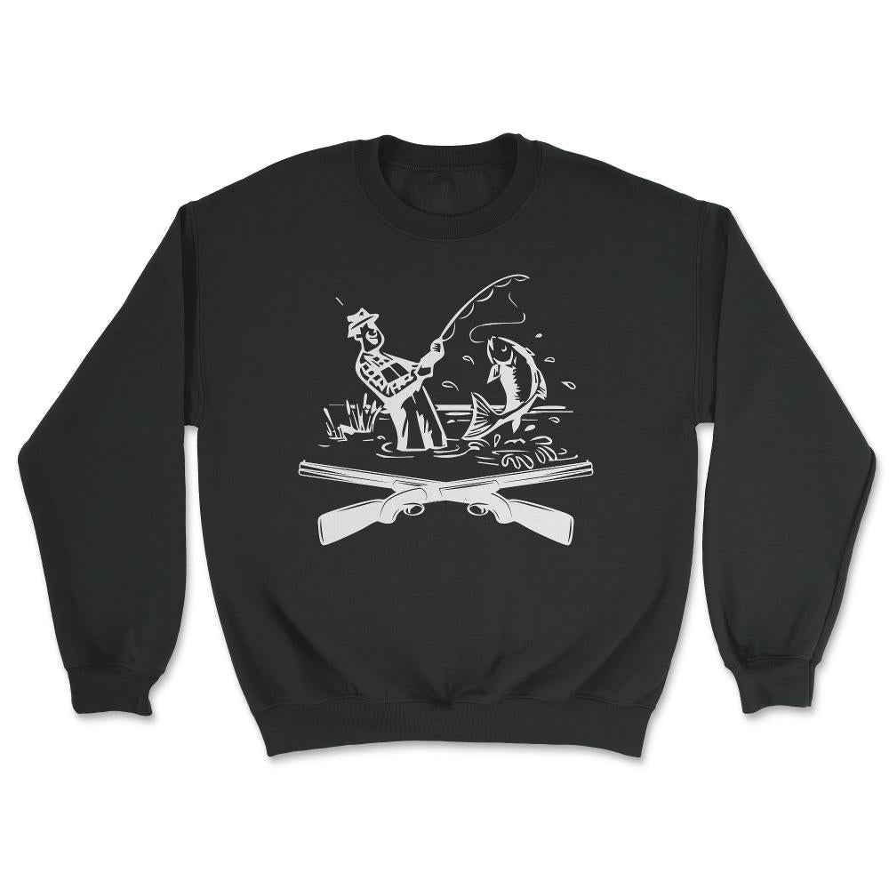 Funny Fishing And Hunting Fly Fisherman Hunter Outdoor graphic - Unisex Sweatshirt - Black