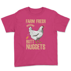 Farm Fresh Organic Butt Nuggets Chicken Nug graphic Youth Tee - Heliconia