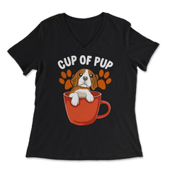 Beagle Cup of Pup Cute Funny Puppy design - Women's V-Neck Tee - Black