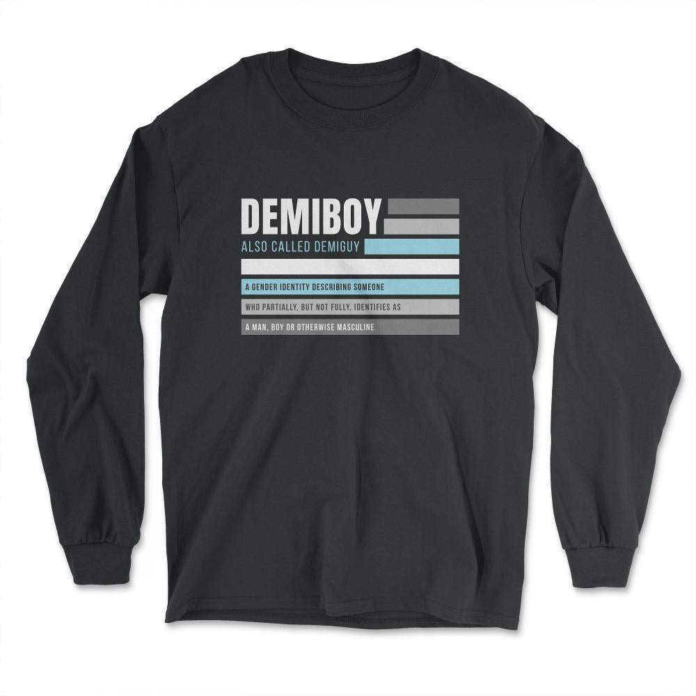 Demiboy Definition Male & Agender Color Flag Pride graphic - Long Sleeve T-Shirt - Black