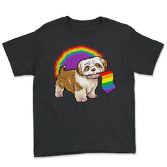 Funny Shih Tzu Dog Rainbow Pride design Youth Tee - Black