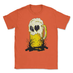 Halloween Beer Mug Skull Spooky Cemetery Humor Unisex T-Shirt - Orange