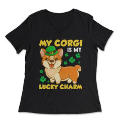 Saint Patty's Day Theme Irish Corgi Dog Funny Humor Gift design - Women's V-Neck Tee - Black