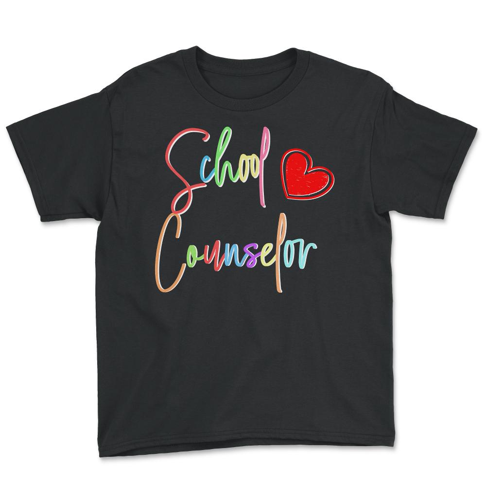 School Counselor Heart Love Vibrant Colorful Appreciation graphic - Youth Tee - Black