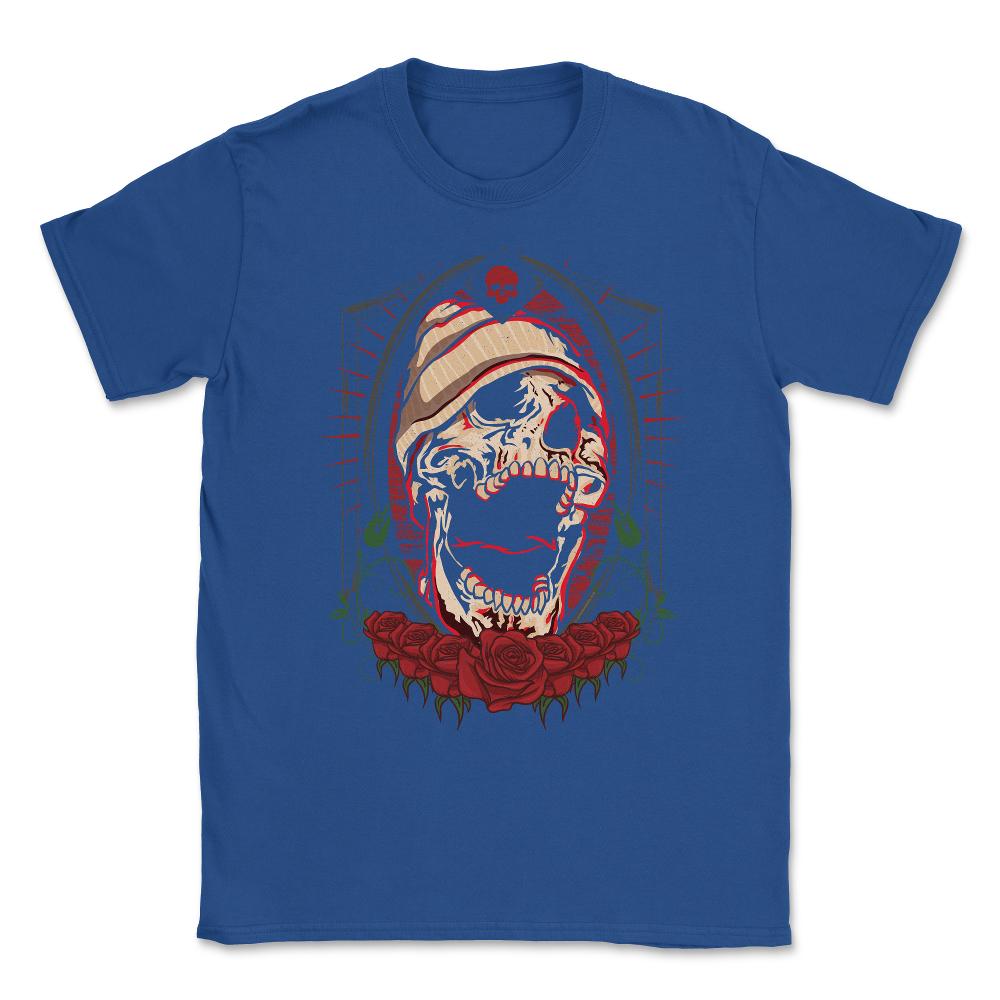 Gothic Skull & Roses Creepy Skull Scary Grunge print Unisex T-Shirt - Royal Blue