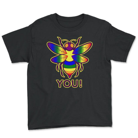 Rainbow Bee You! Gay Pride Awareness design Youth Tee - Black