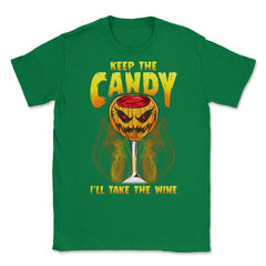 Halloween Wine Glass Spooky Jack o Lantern Unisex T-Shirt - Green