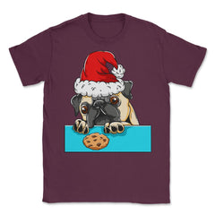 Pug Dog with Santa Claus Hat Funny Christmas Gift Unisex T-Shirt - Maroon