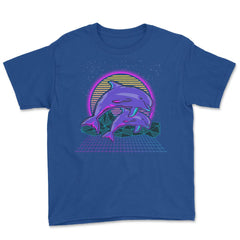 Dolphins Vaporwave Style Art Aesthetic 80’s & 90’s design Youth Tee - Royal Blue