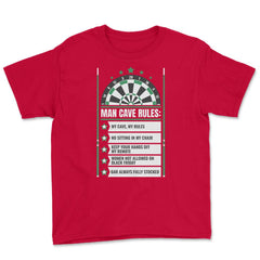 Man Cave Rules Funny Man space Design graphic Youth Tee - Red