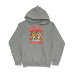 Owl be your Valentine Cute Funny Owls Couple graphic Hoodie - Grey Heather