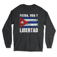 Patria, Vida y Libertad Cuban Flag Distressed Grunge product - Long Sleeve T-Shirt - Black