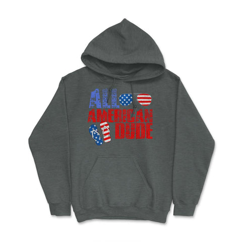 All American Dude Patriotic USA Flag Grunge Style design Hoodie - Dark Grey Heather