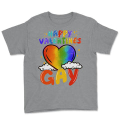 Happy Valentines Gay Rainbow Pride Gift print Youth Tee - Grey Heather