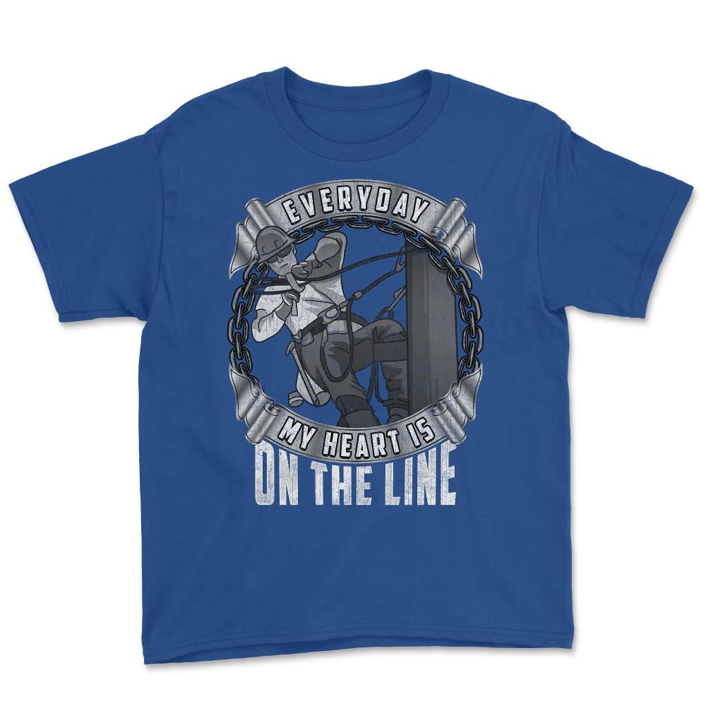 Everyday My Heart is on the Line for Lineworker Gift  print Youth Tee - Royal Blue