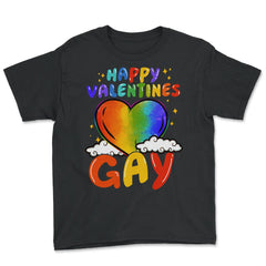 Happy Valentines Gay Rainbow Pride Gift print Youth Tee - Black
