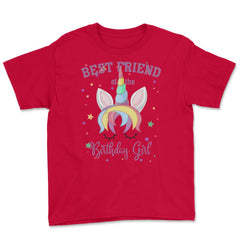 Best Friend of the Birthday Girl! Unicorn Face print Gift Youth Tee - Red