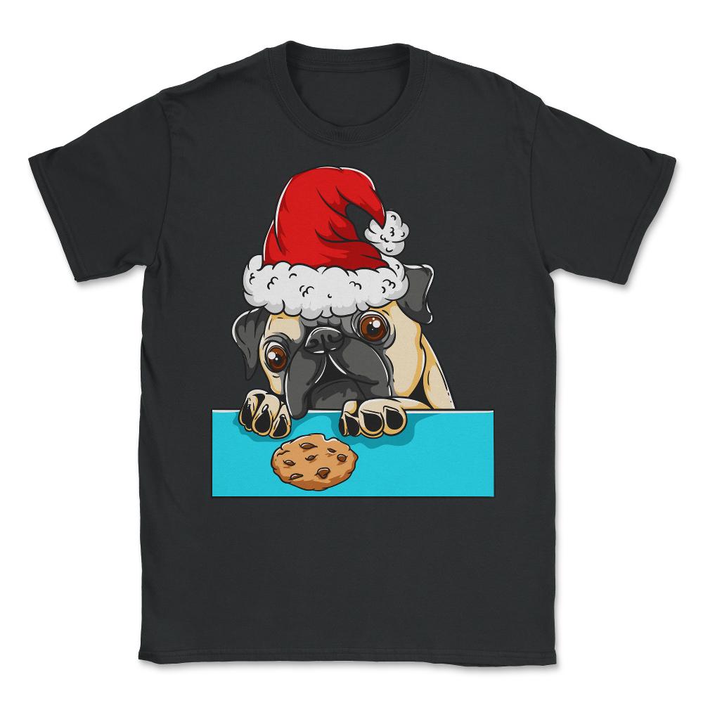 Pug Dog with Santa Claus Hat Funny Christmas Gift Unisex T-Shirt - Black