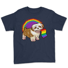 Funny Shih Tzu Dog Rainbow Pride design Youth Tee - Navy